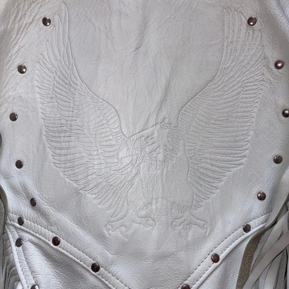 Vintage 80s Eagle Fringed Cow-Boy Western Leather Jacket - Picture 3 of 10